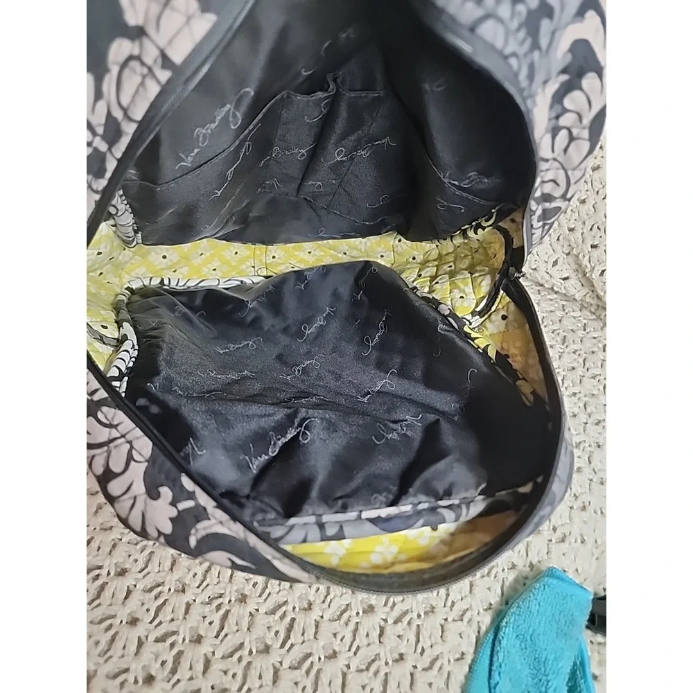 Vera Bradley Backpack Bag Baroque Yellow Black Floral Quilted Pockets Top Handle